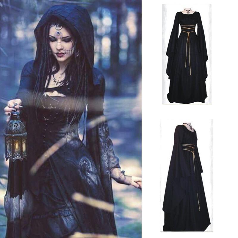 Party Long Sleeve Round Neck Belted Irregular Maxi Dress Halloween Costume Women