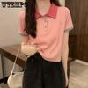 Женские летние футболки с коротким рукавом, укороченные топы с воротником-поло для женщин, короткая футболка