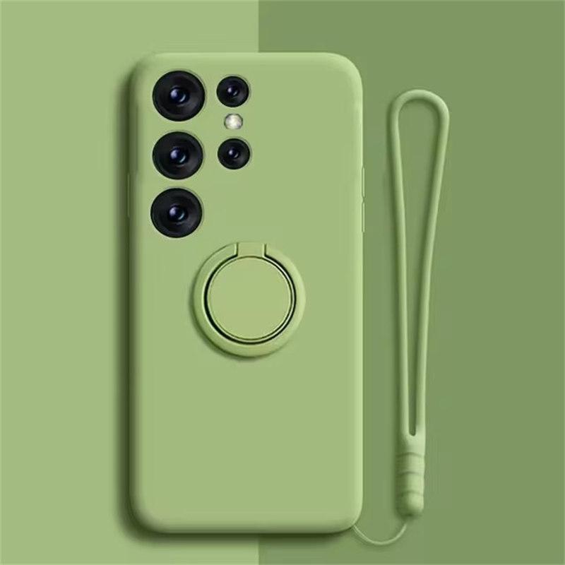 Жидкий силиконовый чехол для телефона Samsung Galaxy S21 S20 FE S24 S23 S22 Plus Note 20 Ultra с магнитным кольцом-держателем и ремешком