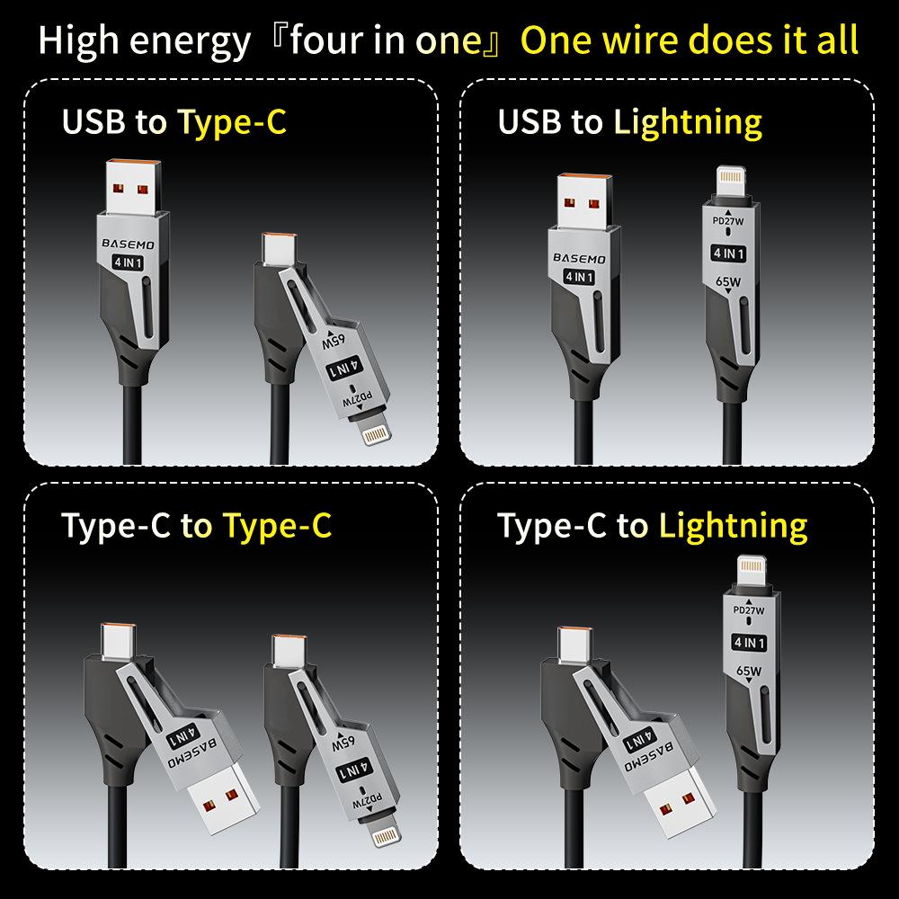 BeMoZhen PD65W+27W Fast Charging 4-in-1 Cable for Apple & Huawei