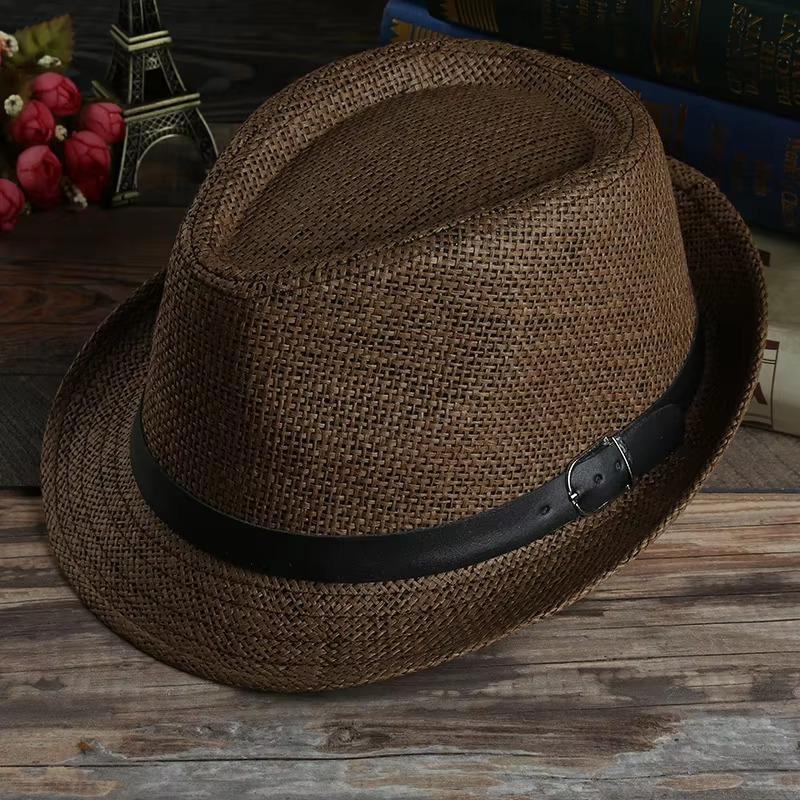 Fashion Straw Hat Men Women Summer Trendy Beach Sun Hats Solid Color Fedoras Ribbon Casual Cowboy Jazz Cap Gangster Cap Male