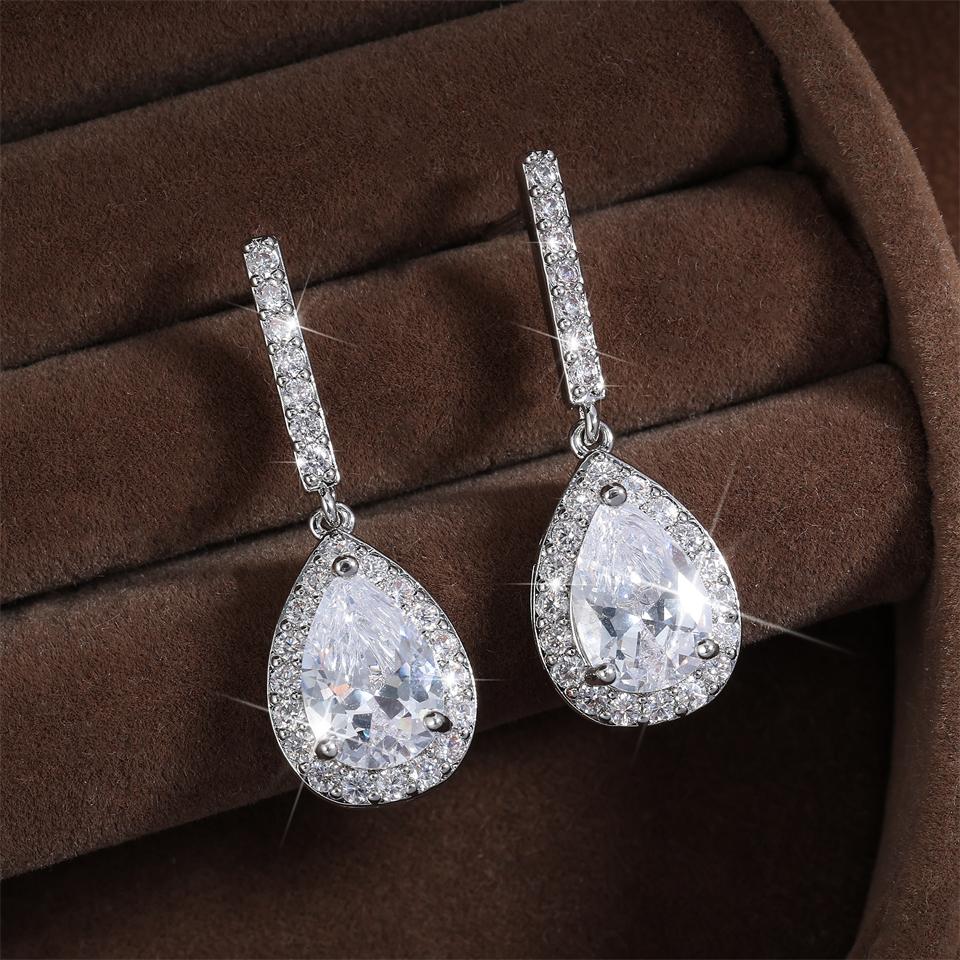 ZAKOL Luxury Teardrop Cubic Zirconia Dangle Earrings For Women Sparkling Crystal Earrings Bridal Wedding Party Jewelry Gift