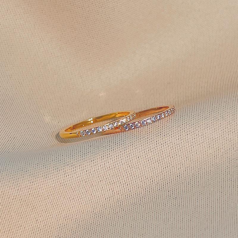 Elegant Thin Diamond-Set Titanium Steel Ring for Women - Trendy Luxury Design, Perfect for Index or Knuckle Wear