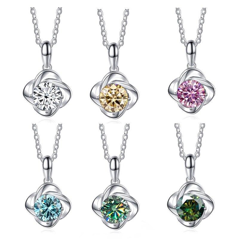 BagueRingen, настоящий 1 карат, круглая спираль, четырехлистный клевер, D, цвет, кулон с муассанитом, ожерелье для женщин, ювелирные изделия из стерлингового серебра 925 пробы