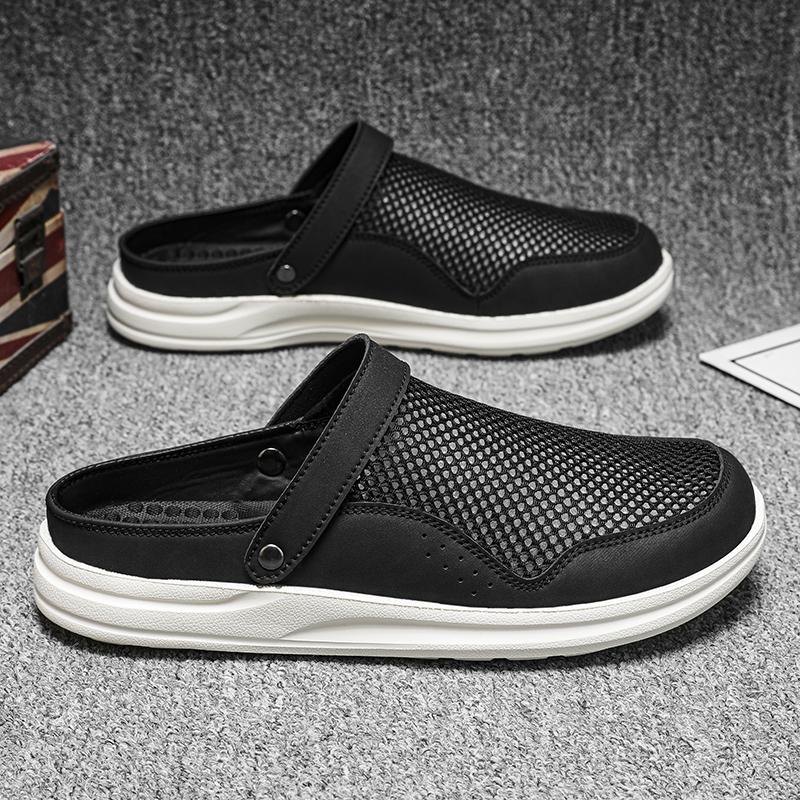 Mens Slip on Sandals Back Strap Flat Breathable Mesh Half Shoes for Men Indoor Home Outdoor Casual Lightweight Comfort