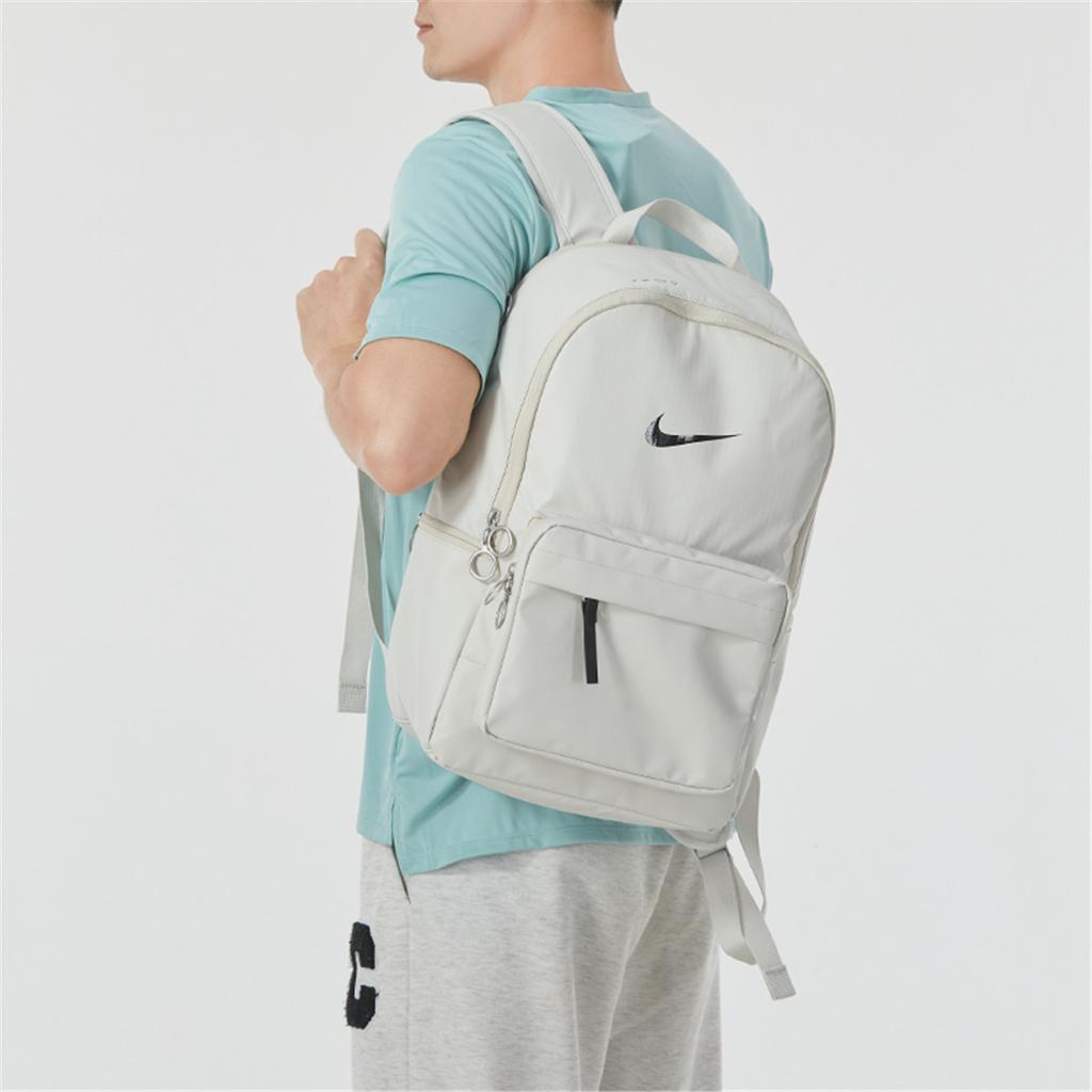 Nike Logo Casual Solid Color Zipper Fabric Backpack Medium Unisex Backpacks Light-Bone Black DN3592072