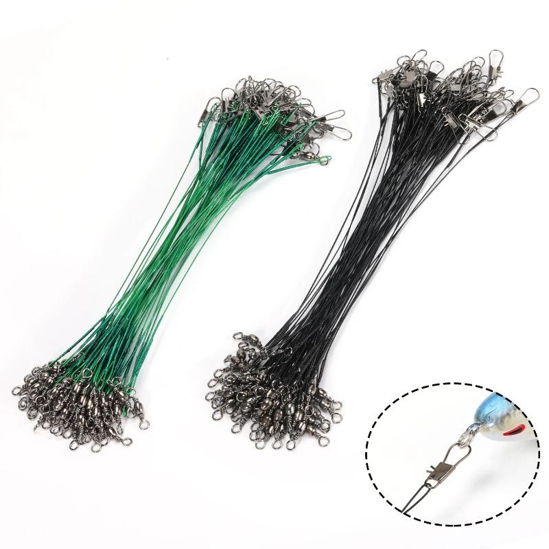 Набор из 20 стальных поводков для рыбалки - Защищенные от порезов вертлюжки-коннекторы со свинцовым сердечником (20-30см) для Морской/Бассовой Рыбалки