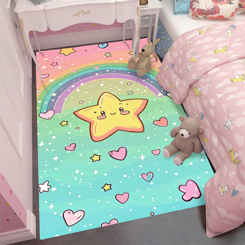 CKawaii Star Rainbow Rug Kids Carpets for Girls Home Living Room Child Rug Bedroom Sofa Doormat Floor Mats Gift