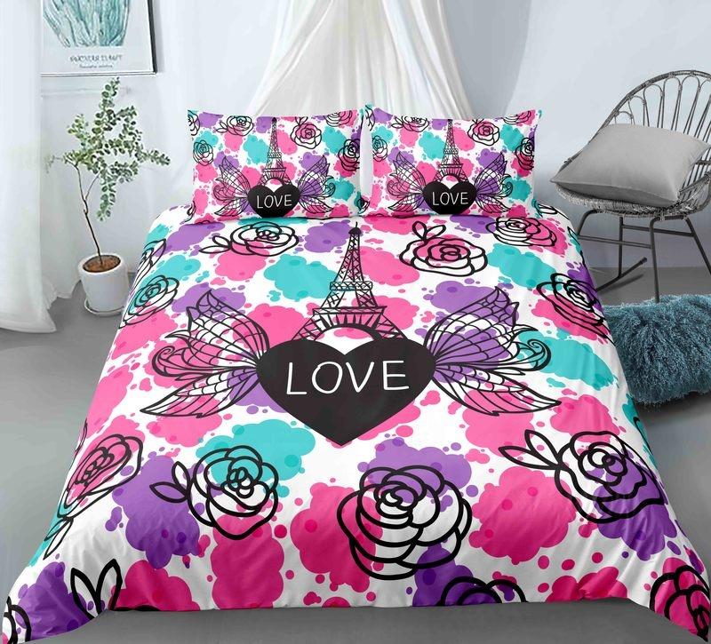 Paris Tower King Queen Duvet Cover Famous Buildings In France Bedding Set For Adults Pink Romantic 2/3pcs Polyester Quilt Cover