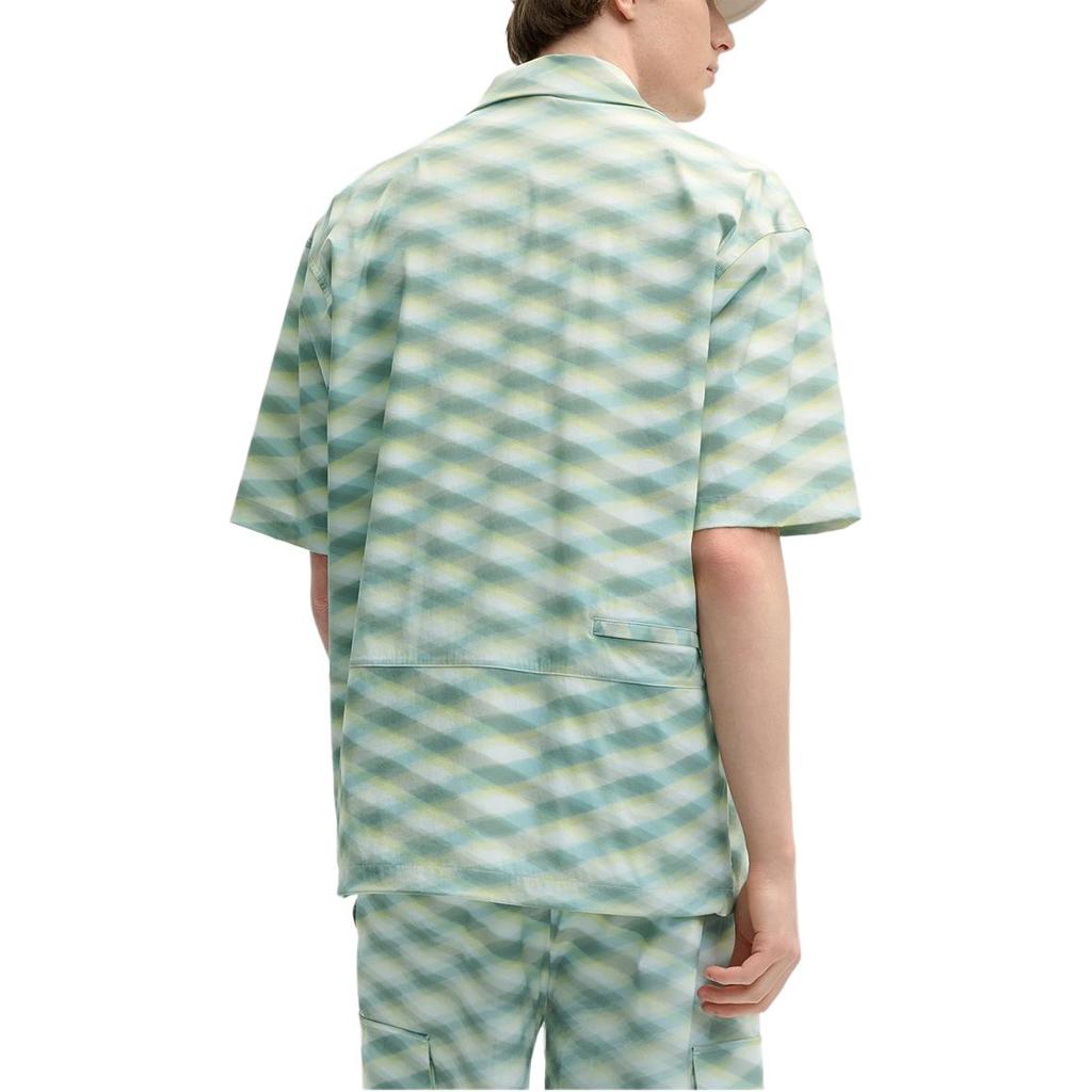 Fila X MAISON KITSUNE Оригинальный Логотип Модный Принт Свободный Крой Тканая Рубашка с Заниженным Плечом и Коротким Рукавом Мужские рубашки Светло-Зеленый F11M529404F-LG