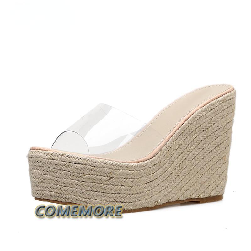 Босоножки на платформе Высокий каблук Летние ПВХ Желейные Прозрачные Клинья Каблуки Шлепанцы Повседневная Мода Сексуальные Роскошные Женские 2024 Удобные