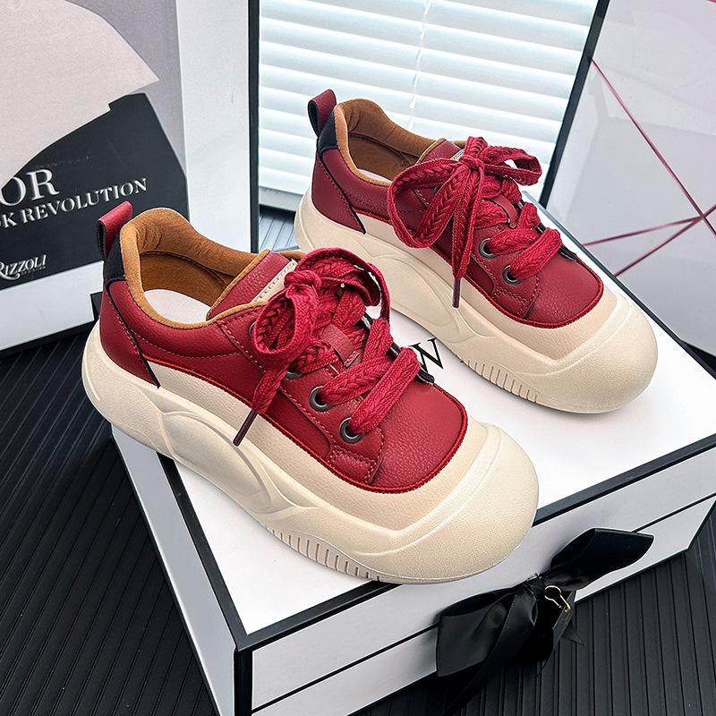 Women's Chunky Sneakers Slip On Platform PU Leather Casual Lace Up Sport Walking Shoes Comfortable Lightweight Running Sneakers Tennis Shoes for Women