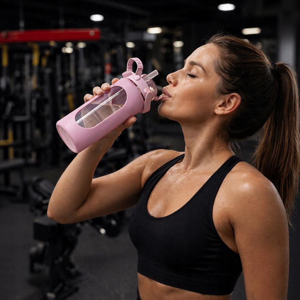 1.8 Glass Water Bottle for the Gym with Phone Holder