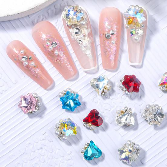 5 шт., блестящие стразы со звездами для ногтей, искусственный жемчуг, стразы, кристальное сердце/шестиугольные 3D-подвески, сделай сам, дизайн ногтей