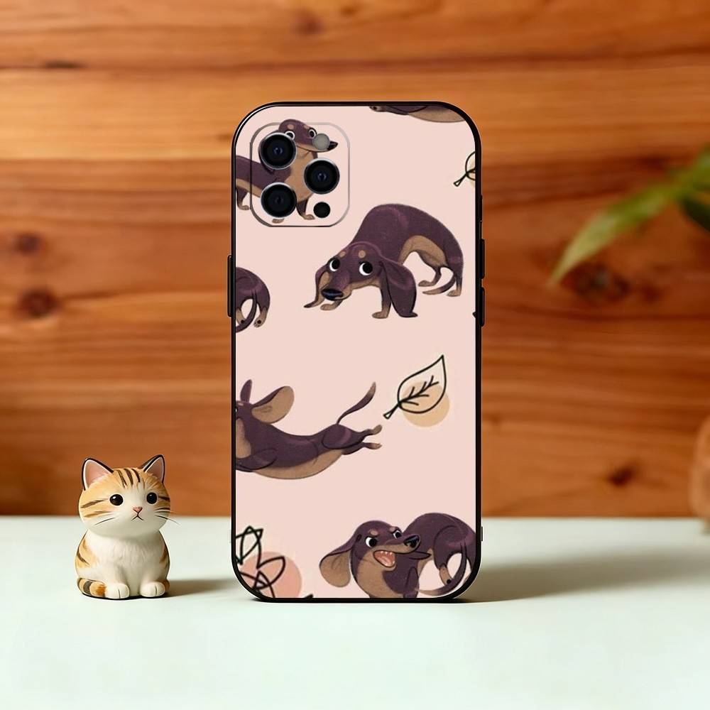 C-Милый C-Мультяшный D-Такса Чехол для Телефона Для iPhone 17, 16,15,14,13,12,11 Plus,Pro Max, Другие Мягкий Черный Чехол