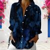 Women Plus Size Collared Long Sleeve Button Front Dark Blue Printed Shirt