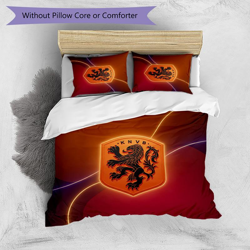 Netherlands Football Printed Bedding 3 Piece Set Cozy Breathable Bed Cover Set as Housewarming Holiday Gift
