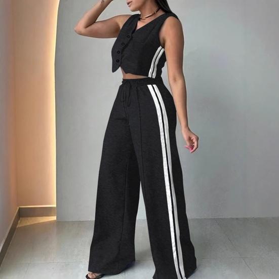 Женские костюмы-двойки Топ-жилет с V-образным вырезом на пуговицах Широкие брюки