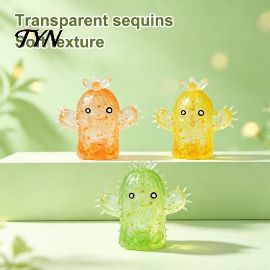 Squeeze Fidget Toy Glitter Cartoon Cactus Toy, Stress Relief Sensory Tactile Tools Ball for Home Office School
