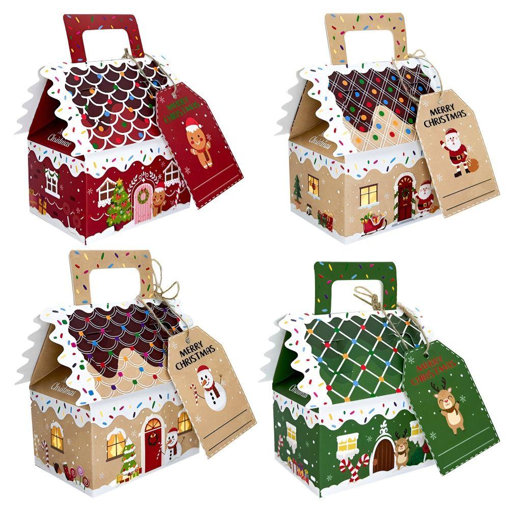 24 Pcs Kraft Paper Christmas Gift Boxes Presents Gable Cookie Candy Bags Surprise Gift Packaging