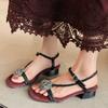 Отпускной стиль французский ретро плетеный фея стразы цветок открытый носок толстый каблук лето с юбкой сандалии женские летние