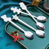 Holiday Gift Set for Women 4Pcs Christmas Dessert Spoons, Stainless Steel Coffee Spoons with Gingerbread Cute Bear Stirrers Man Star Stocking Snowman