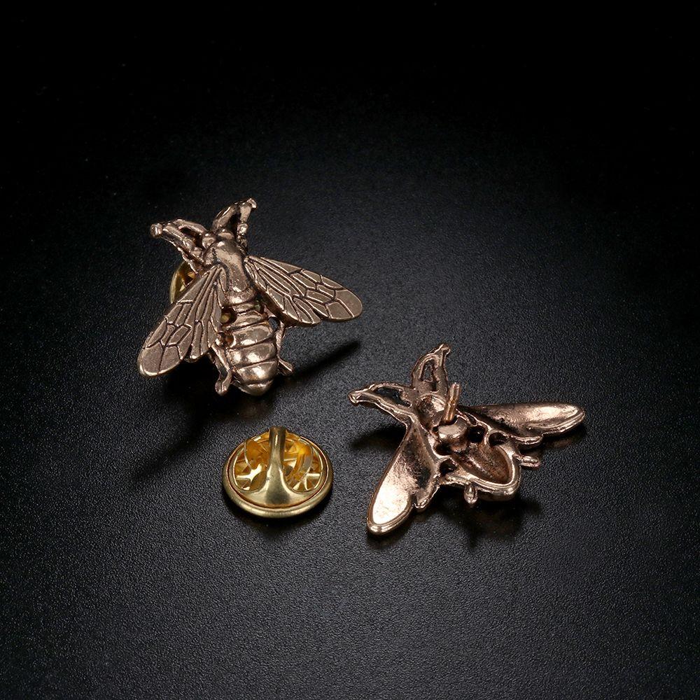 1Pair Vintage Gold Silver Color Retro Bee Brooches Men Women Metal Suit Collar Pins