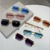 Солнцезащитные очки прямоугольной формы без оправы для мужчин, стильные, винтажные, с градиентными линзами цвета морской волны, очки, новый модный брендовый дизайн, женские солнцезащитные очки