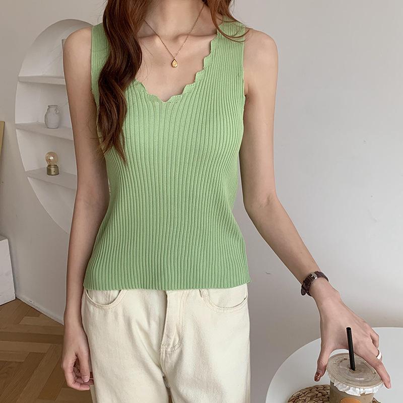 Женщины в свободном свитере из ледяного шелка с внутренней рубашкой без рукавов с V-образным вырезом для женщин на весну и осень