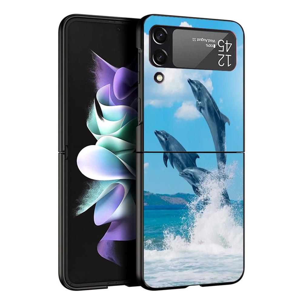 Ocean Animal Cute Dolphin Case For Samsung Galaxy Z Flip 7 6 5 4 3 z Flip7 Flip6 Flip5 Flip4 5G Phone Cover Flip3 Folding Coque