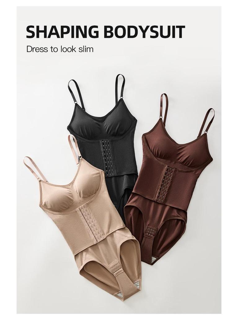 Боди с бретелями для коррекции фигуры с подкладками для груди - Поддержка груди, Контроль живота, Подтяжка бедер, Двубортное, Треугольная ластовица с открытым промежностью.