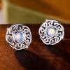 Элегантные ретро серебряные полые круглые серьги-гвоздики для женщин и девочек винтажные украшения для ушей подарок на вечеринку