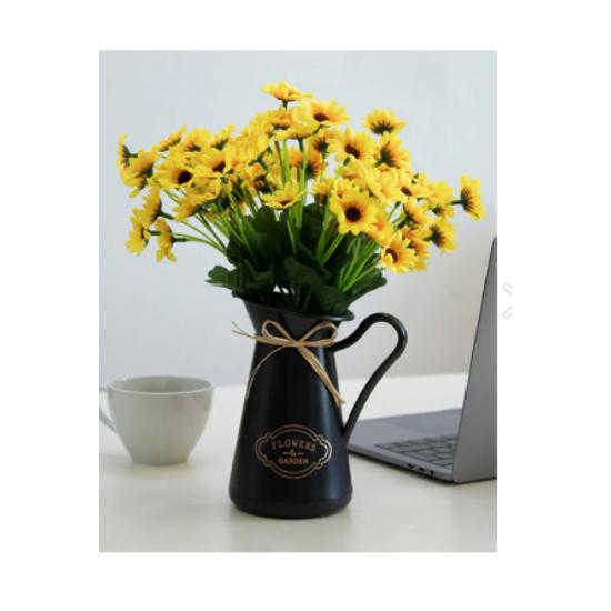 3 букета искусственных цветов ромашки в черном горшке