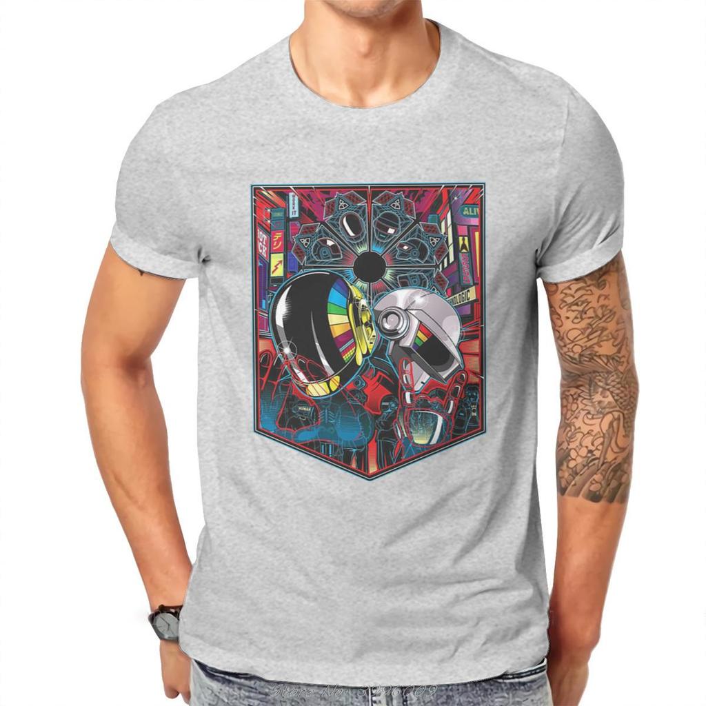Daft Punk Electronic Music Band Duo Neon Helmet Tshirt Harajuku Gothic Men's Tshirts Tops Oversized Cotton O-neck T Shirt