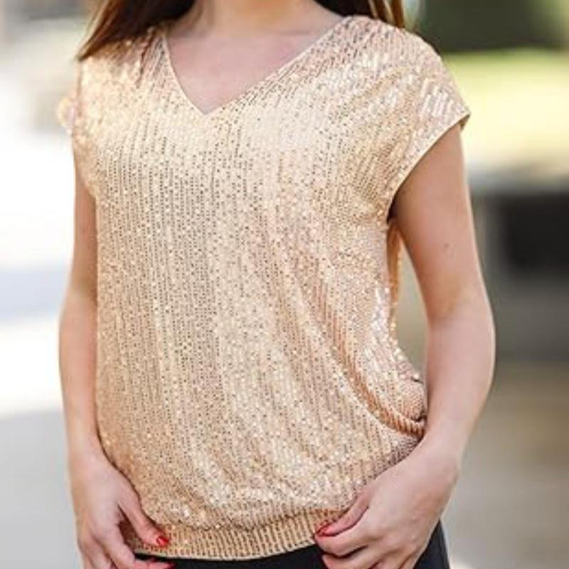Summer New Sleeveless Sequin Casual Loose Shirts for Women Elegant Slim Fit V-neck Solid Blouses Women Elegant Simple Fashion Ladies Shirt Tops 26422