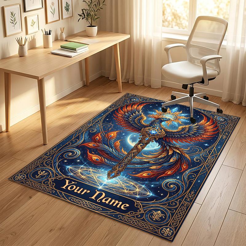 Dragon Phoenix Theme Crystal Velvet Rug Personalized Custom Name Text Soft Floor Mat Home Decor