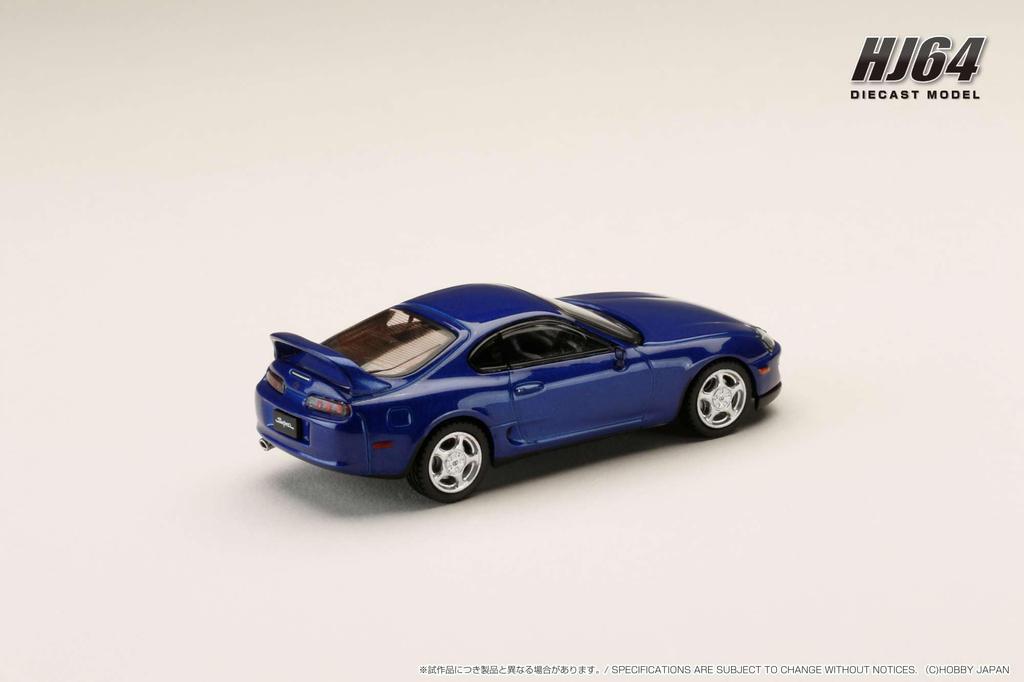 HJ64 Scale Toyota Supra RZ with Active Spoiler Blue Mica Finished Product 1/64 (JZA80) Parts, Metallic,