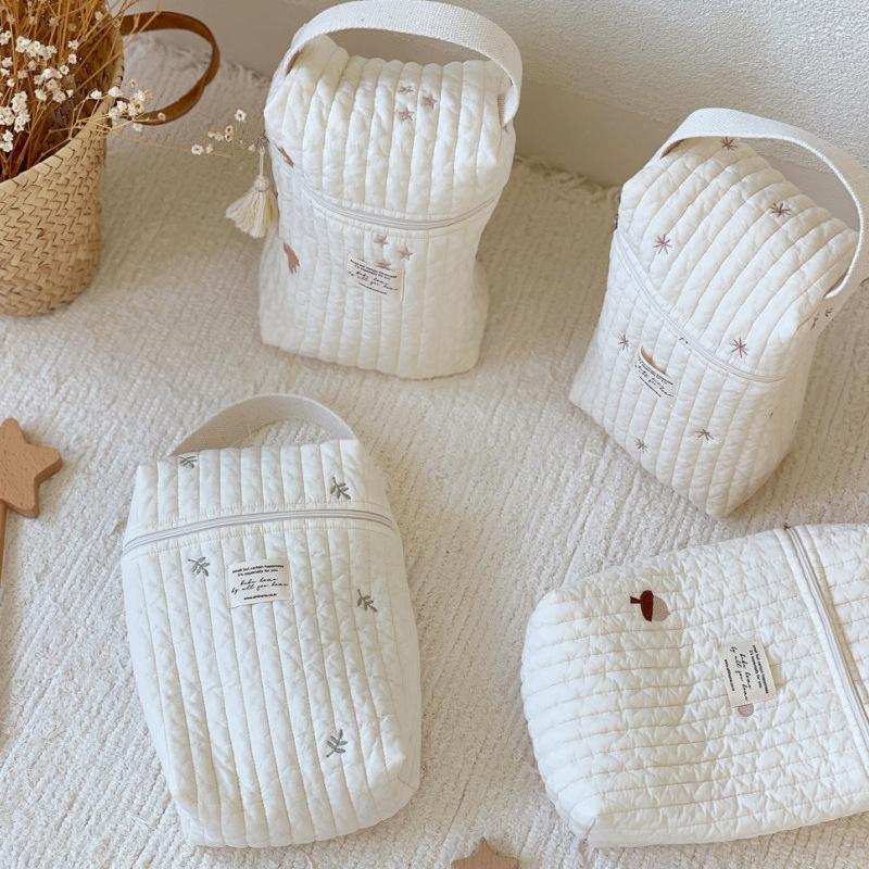 Embroidered Mommy Bag Handbag Stroller Zipper Hanging Organizer Bag Portable Diaper Storage Bag