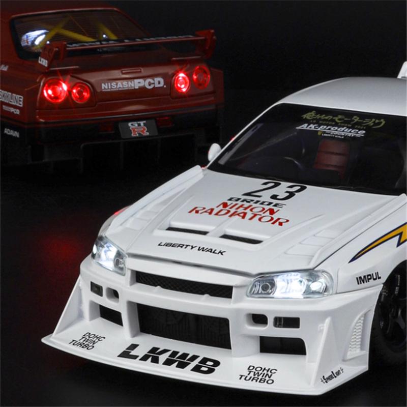 1/18 Nissan Skyline Ares GTR R34 Alloy Modified Wide Body Sports Car Model Diecast Raing Vehicle Car Model Sound Light Kids Gift