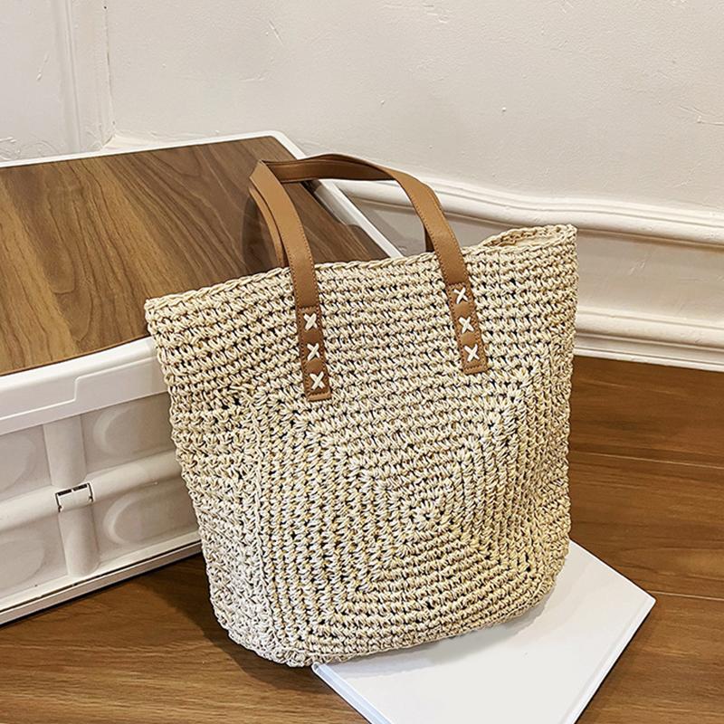 Simple and Large-capacity Straw Woven Bag Fashion Summer Beach Women's Shoulder Bag Trendy Zipper Handbags for Girls