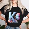 Y2K Butterfly Initial AZ Watercolor Flower Tops Women Aesthetic Alphabet 26 Letter Print T Shirt Fun Mother Mama Mom Tshirts