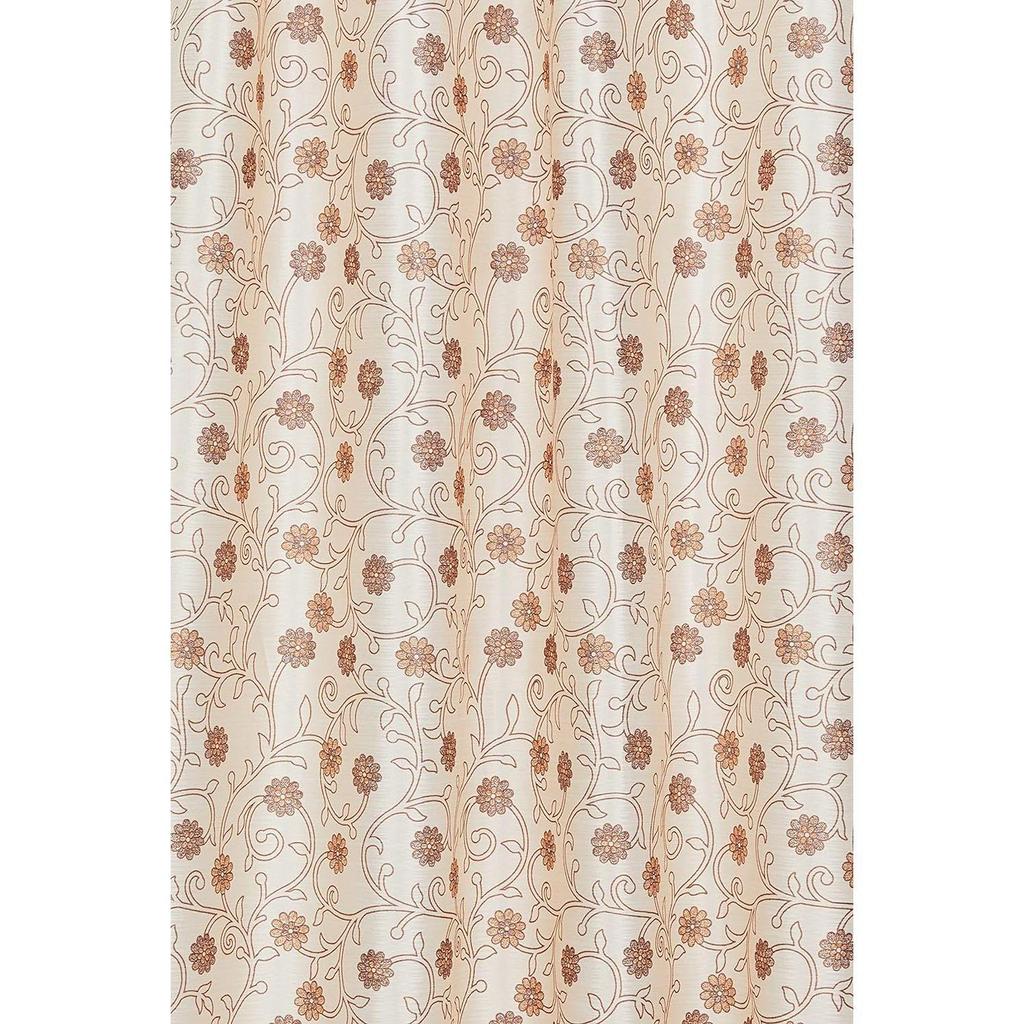 Pack of 2 Polyester Floral Leaf Print Window Curtain Regular Print 135 GSM , Brown