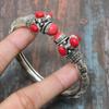 Italian Red Coral Gemstone Handmade 925 Sterling Silver Cuff Bangle Adjustable