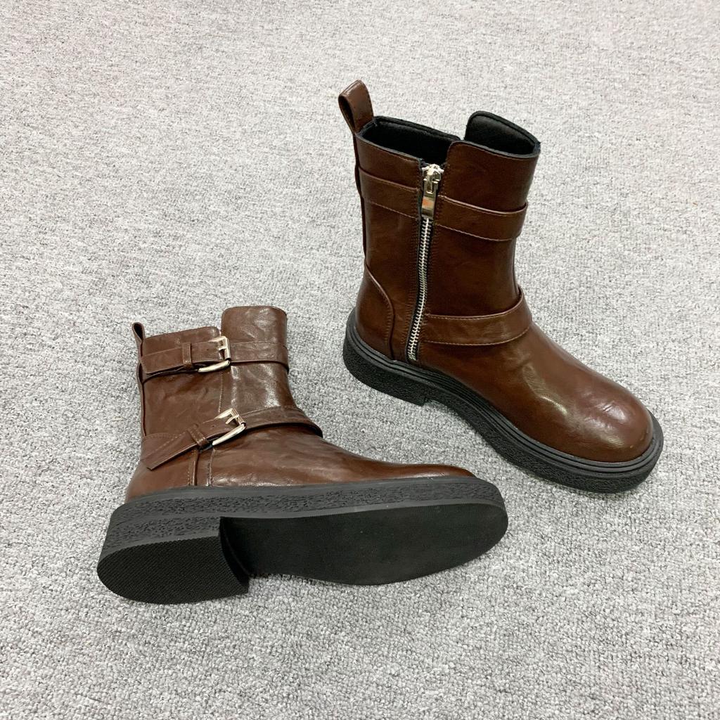 Найди второй волосок! Модные универсальные новые вымытые усадочные конские кожаные ботинки-мартин на толстом каблуке с боковой молнией, женские осенние