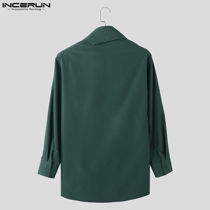 INCERUN Plus Size Men Irregular Neck Long Sleeve Oblique Buttons Splits Casual Shirts