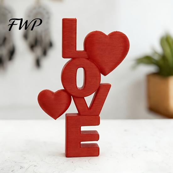 3D Printed Love Sculpture Letter Figurine, Red LOVE Heart Desktop Ornament for Wedding Bedroom Decor Anniversary Decor, Romantic Valentine's Day Table