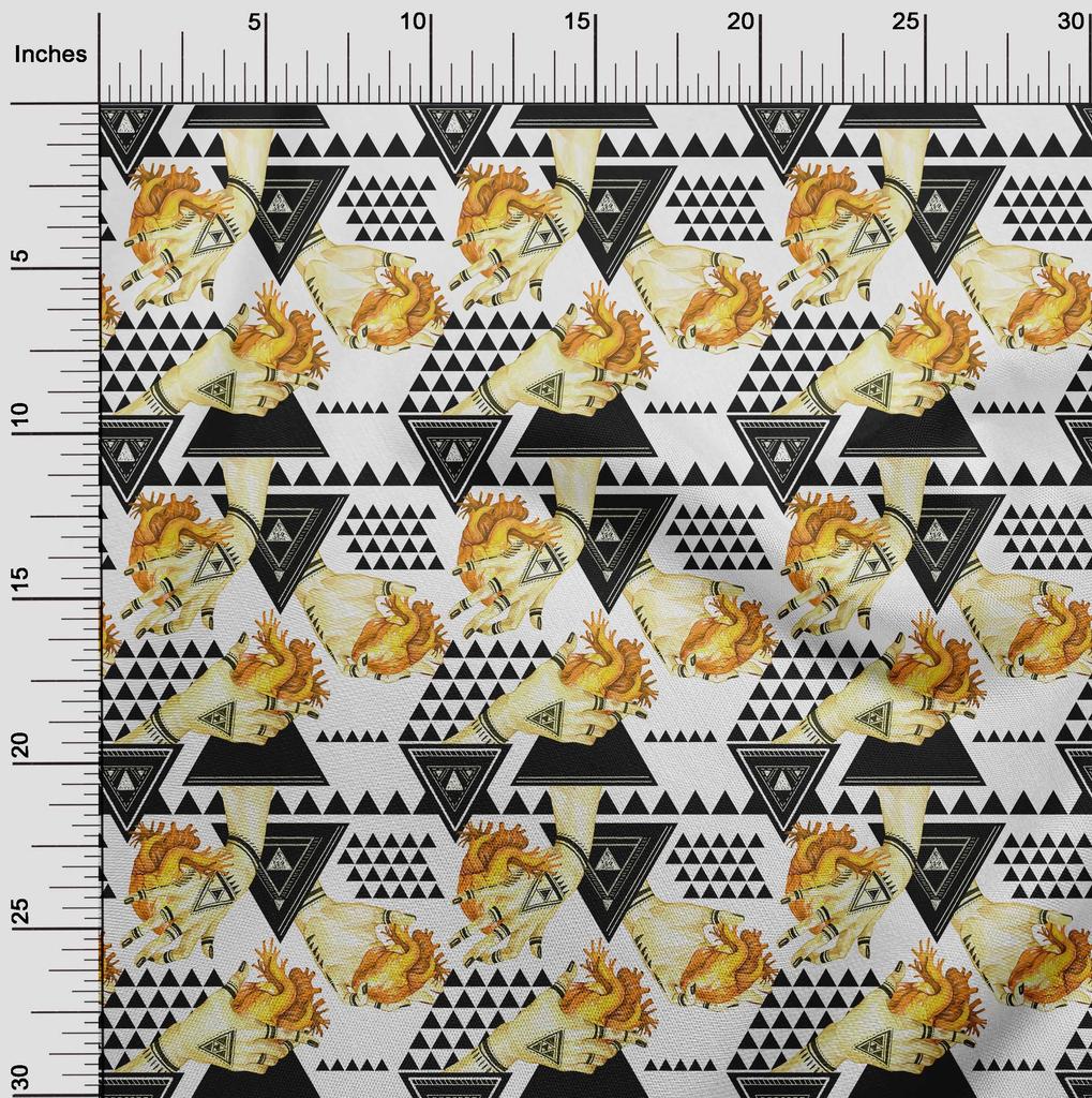 oneOone Cotton Flex Yellow Fabric Triangle Sewing Material Print Fabric By The Yard 40 Inch