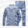 Мужской классический джинсовый костюм на весну и осень, мужская облегающая куртка из микро-стрейч, джинсы 5XL