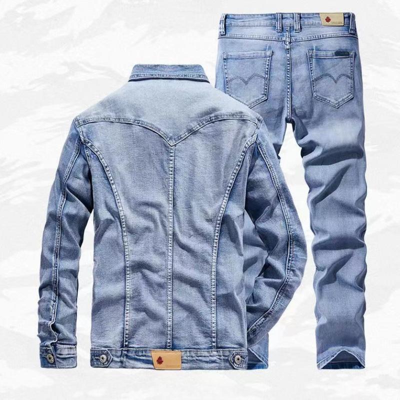 Мужской классический джинсовый костюм на весну и осень, мужская облегающая куртка из микро-стрейч, джинсы 5XL