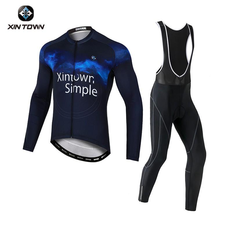 Womens Long Cycling Jersey Set XINTOWN Road Bike Riding Breathable Moisture-Wicking Sportswear